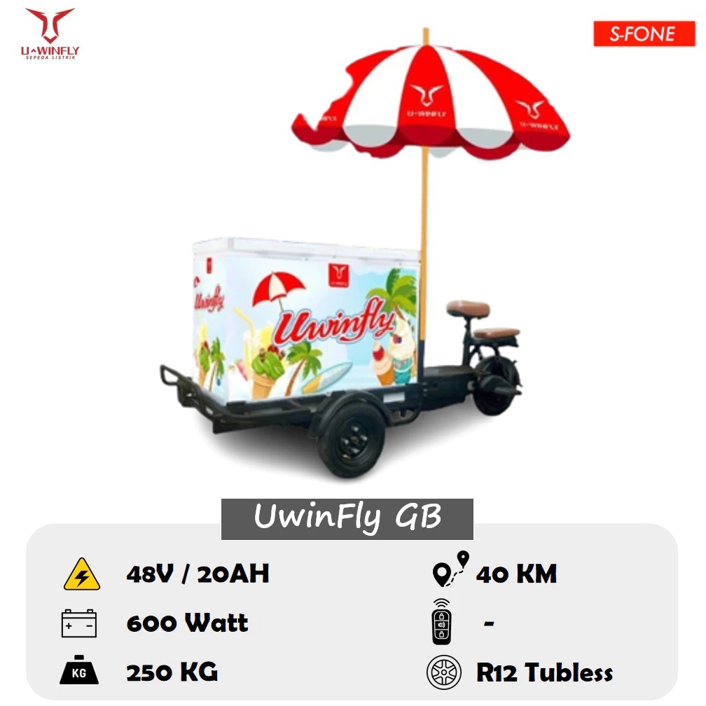 U-winfly Gerobak Motor Listrik 48V/20aH Motor 600Watt Gerobak Motor Listrik Es Kopi Keliling