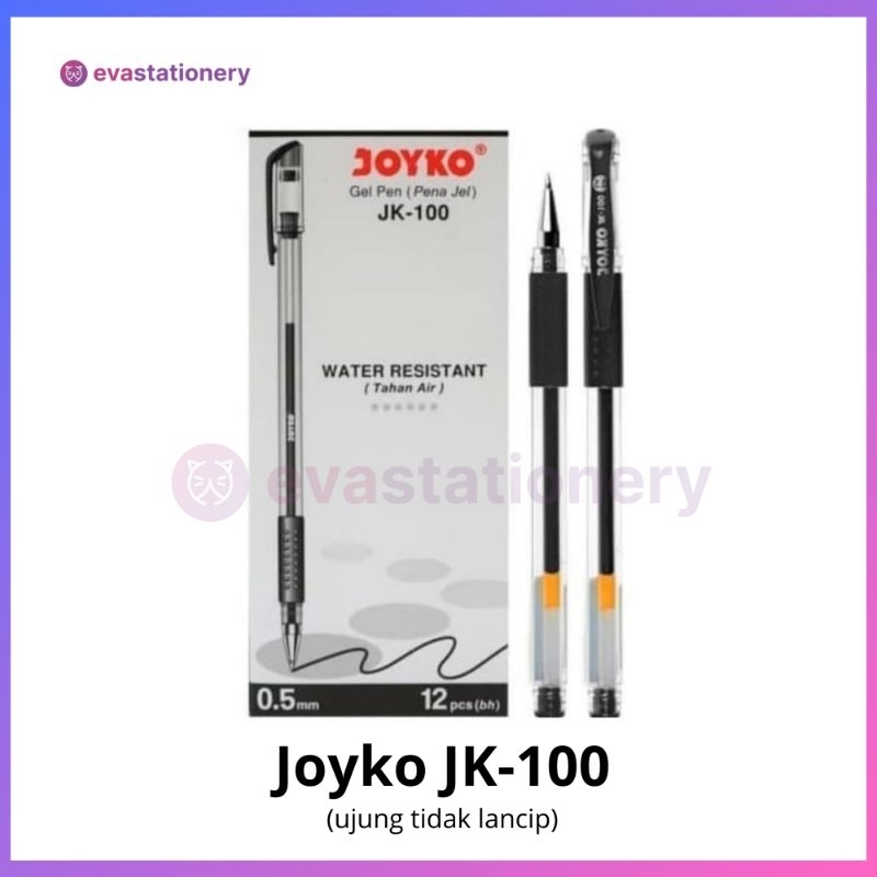 

Pulpen Joyko JK-100 0.5 mm Warna Hitam | Gel Bolpen Joyko Anti Air