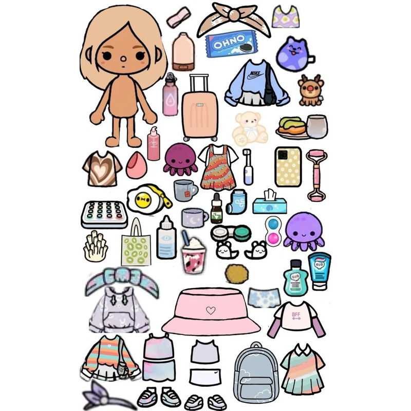 Karakter Boneka Kertas Paperdoll Toca Boca Pakaian dan Sepatu Untuk Bermain Toca Boca