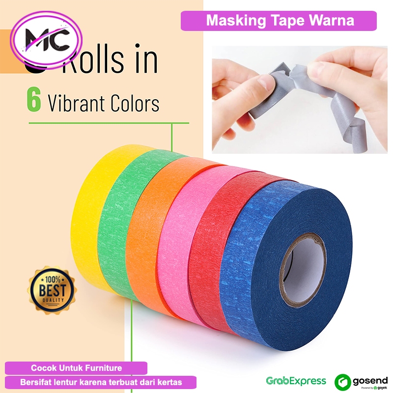 

Masking Tape Warna Warni Isolasi Selotip Lakban Kertas Warna Washi Single Tape Adhesive Lebar 1cm 2cm Serbaguna