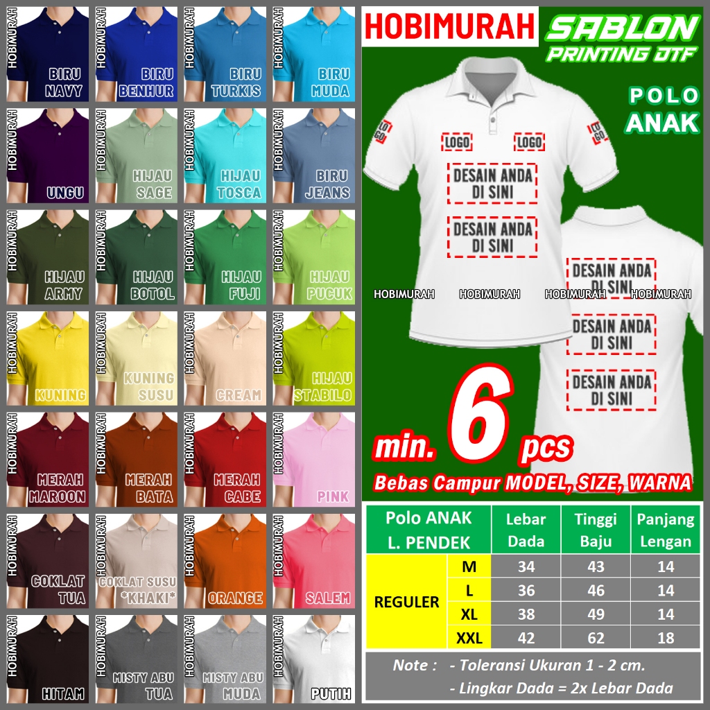 Kaos Polo SABLON - ANAK  |  Mondaze  |  Kaos Custom Printing DTF |  Kerah