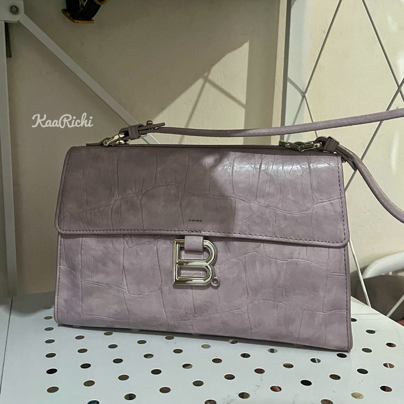 KaaRichi | Royal Cuir Croco Lilac 25cm | Tas Selempang Elegan 3 Tali | Kulit Sintetis Premium Lentur