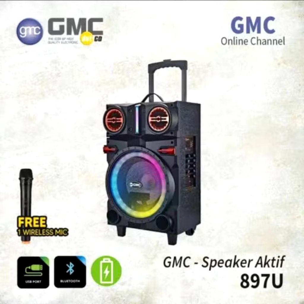 Speaker Aktif Bluetooth Trolley GMC 879U Super Bass Support Guitar