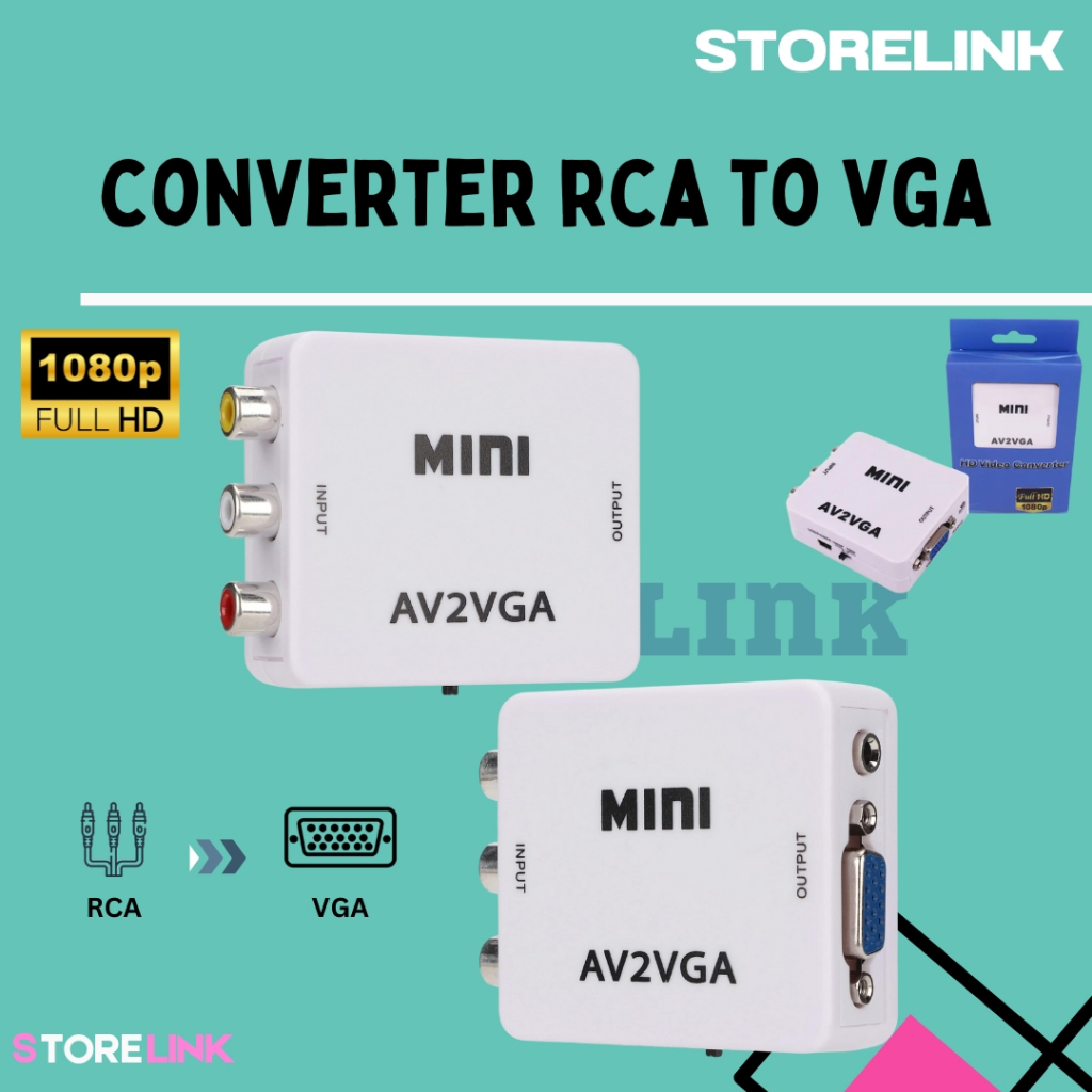 Converter Adapter RCA to VGA / AV to VGA High Quality CONVERTER VIDEO/RCA/AV to VGA FULL HD Converte
