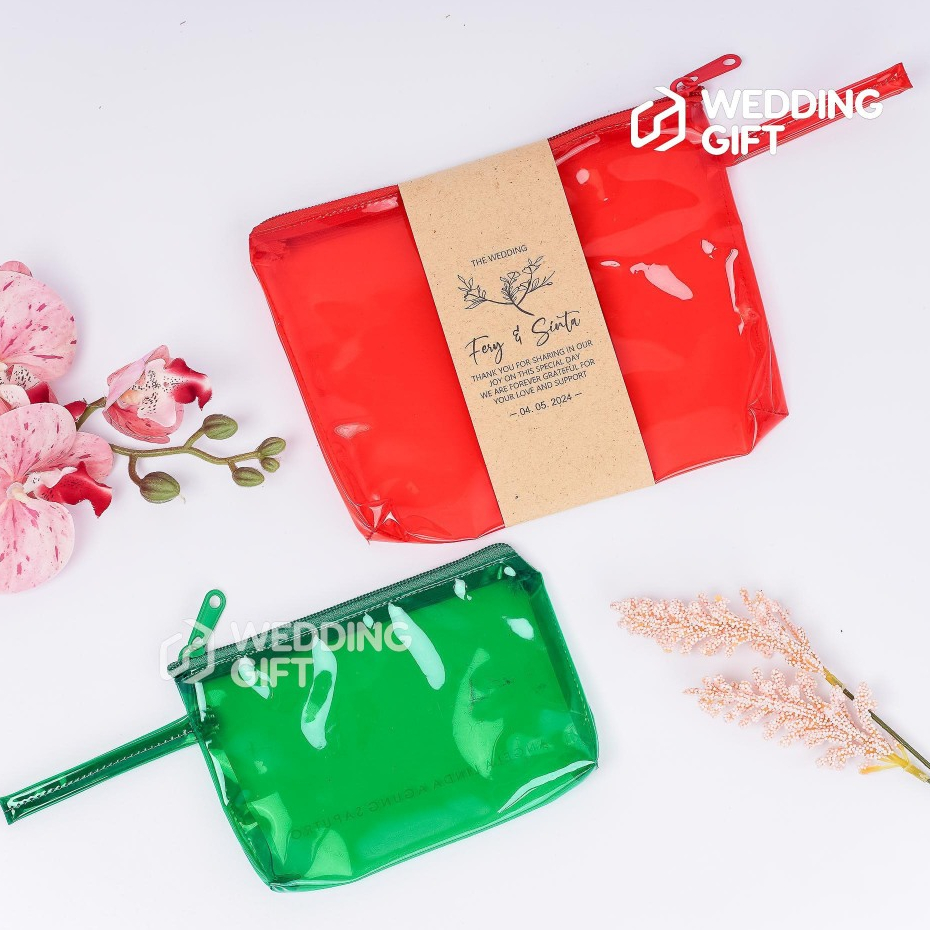 Wedding Gift Custom pouch kapal besar kecil bahan mika jelly souvenir pernikahan pouch kosmetik domp