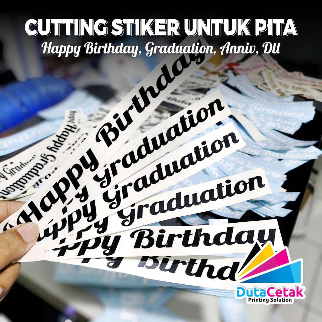 

(WARNA HITAM) Cutting Stiker Pita Buket Bouquet Happy Graduation / Birthday / Anniversary Custom
