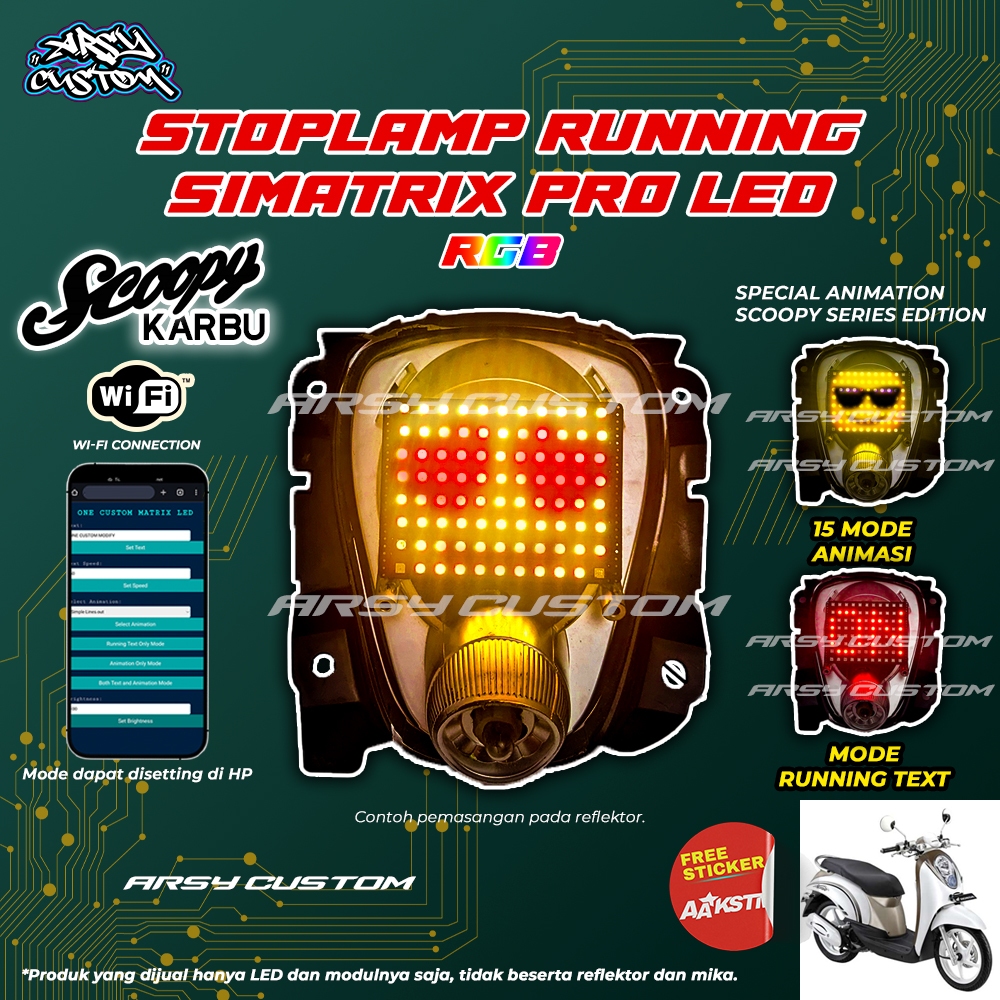 Stoplamp Running Text Simatrix Pro RGB Animasi Scoopy Karbu  Lampu LED Rem Variasi Motor