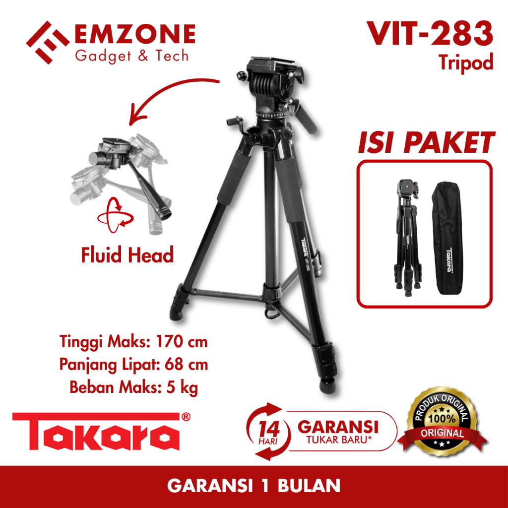 Takara VIT-283 Fluid Head Video Tripod untuk kamera camcorder DSLR HP