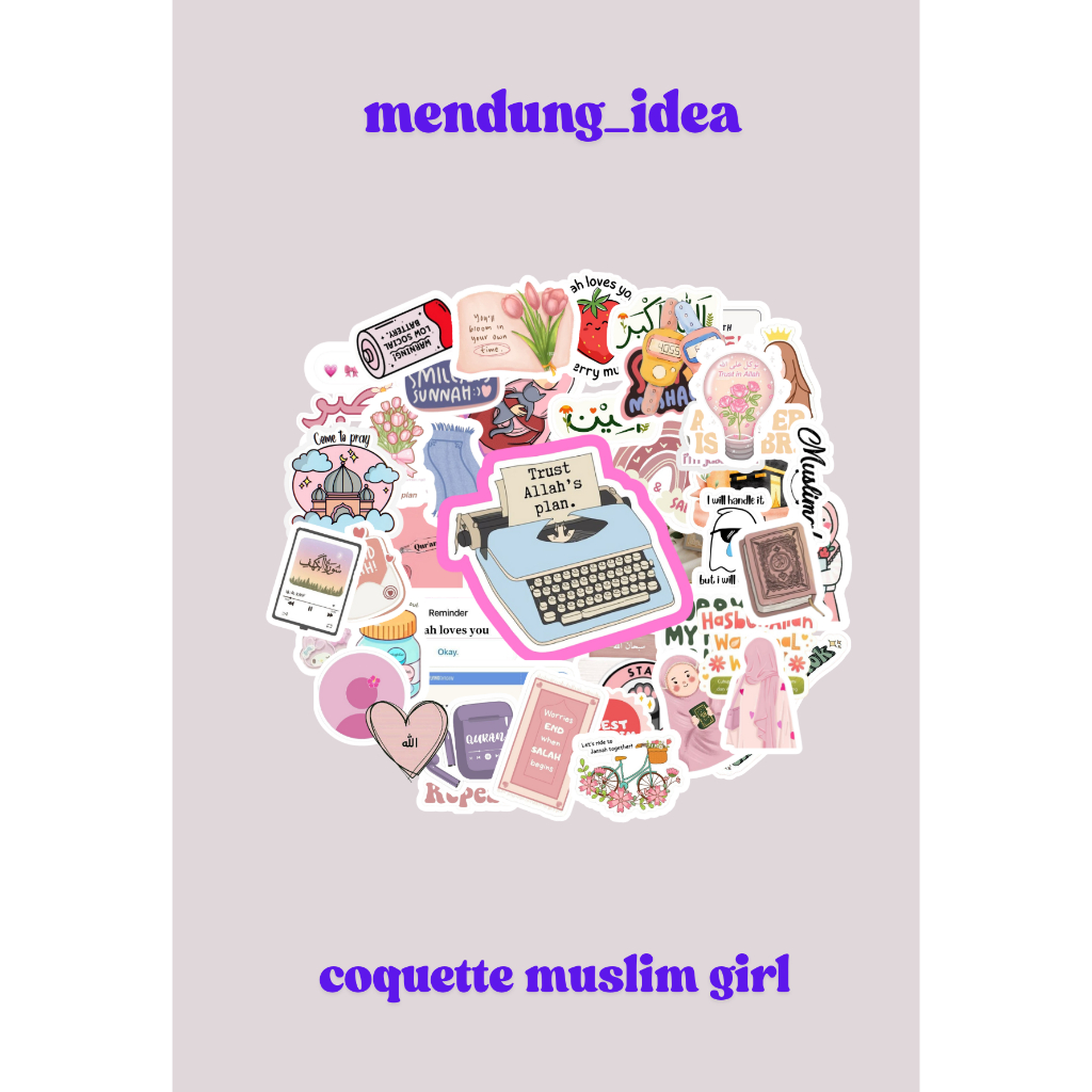 

50PCS Stiker Pack Coquette Pita Muslim Girl Love Karakter Lucu Langka Anti Air Waterproof for Laptop Mobile Phone Book