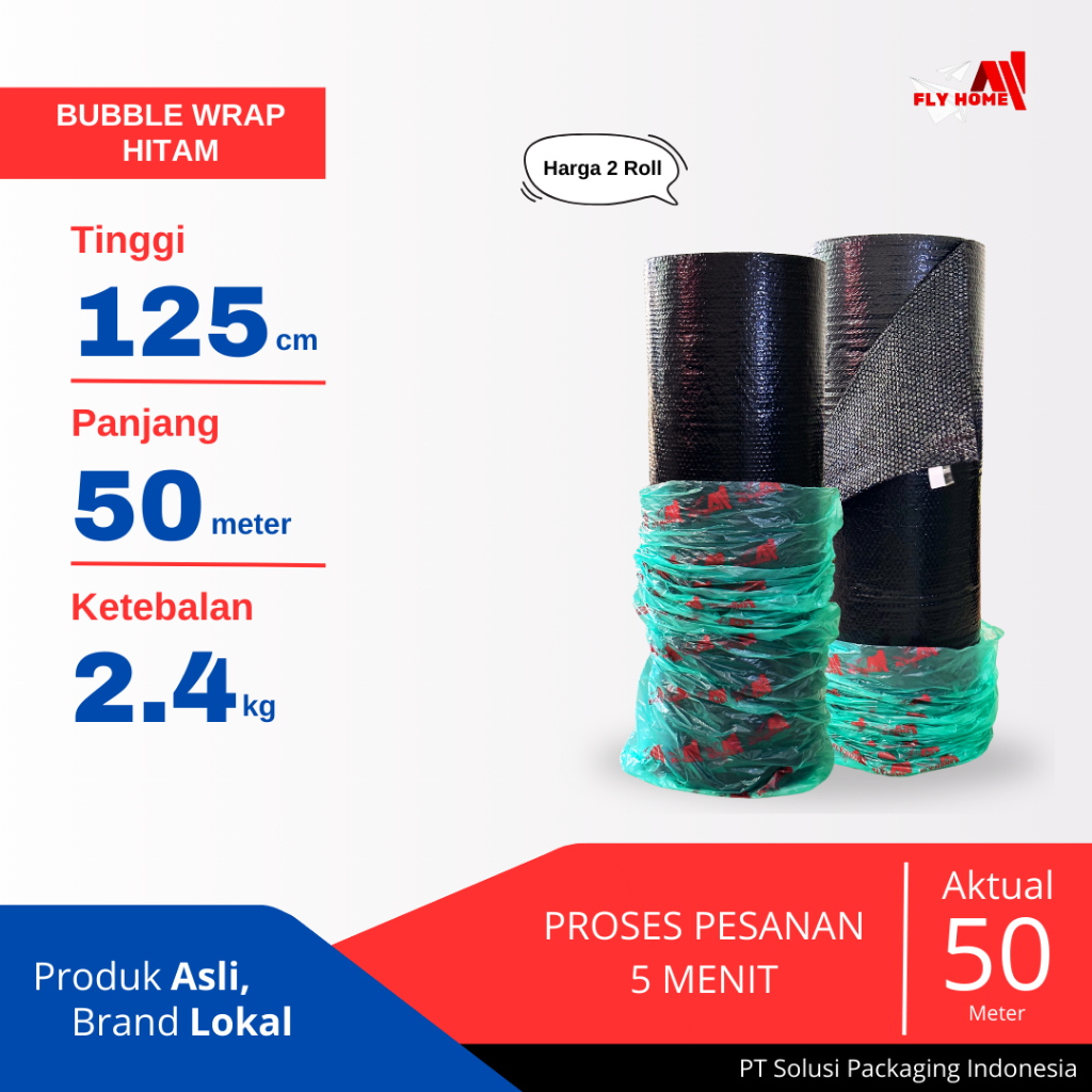 

FLYHOME Bubble wrap hitam 2 roll 2,4kg 50meter bublewrap 125x50 meter Instan