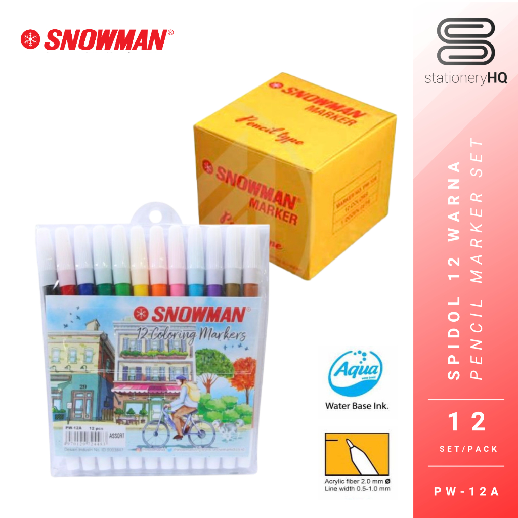 

(12 Set) Spidol Coloring Pencil Marker Snowman 12 Warna Set PW-12A