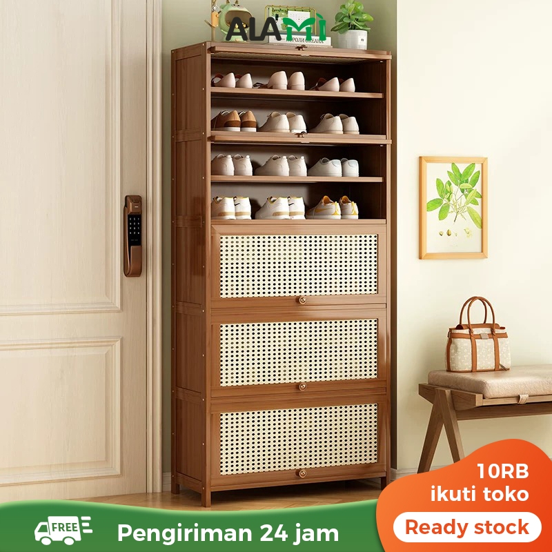 Alami Rak Sepatu Susun Tertutup Lemari Sepatu Tertutup Aesthetic Kayu Jati Jepara