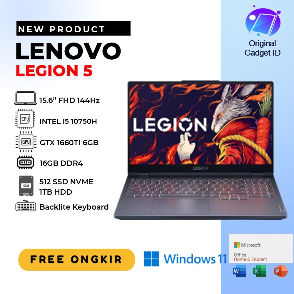 LENOVO LEGION 5 15 GTX1660TI I7 10750 16GB 1TB+512GB SSD W10 15.6" FHD 144HZ