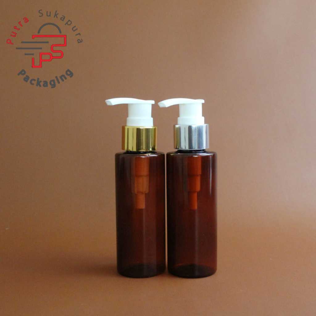 Botol pump 100ml rf coklat /botol lotion pump 100ml/pump alumunium