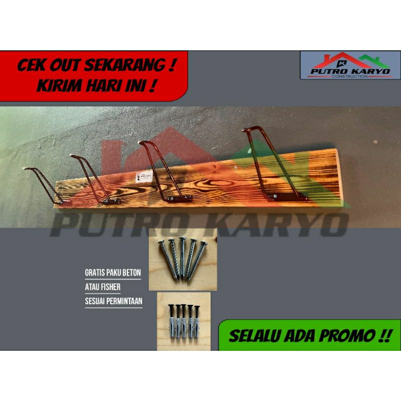 Rak Helm Horizontal / Gantungan Helm / Rak Gantung Helm Kayu Jati Belanda / Besi / Minimalis