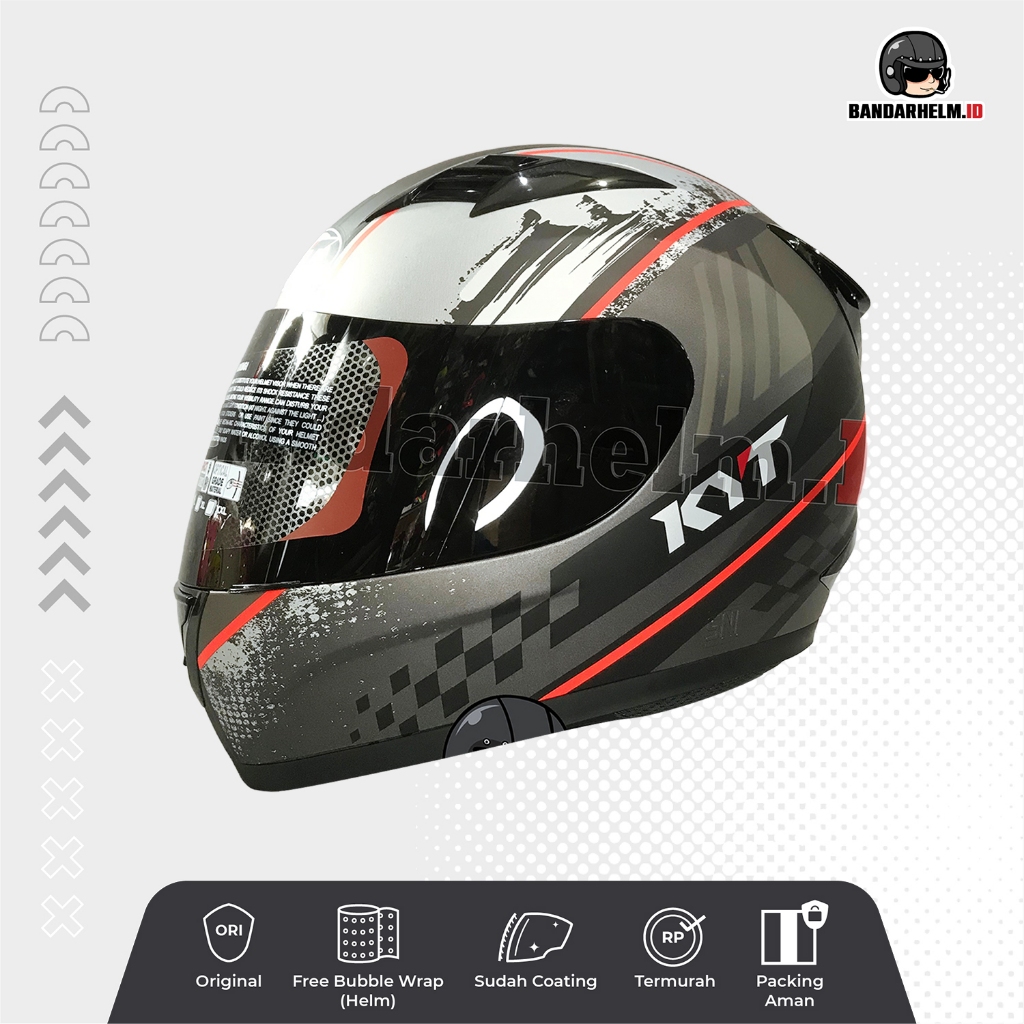 HELM KYT R10 #4 GUNMETAL DOFF/ RED + PACKING DUS