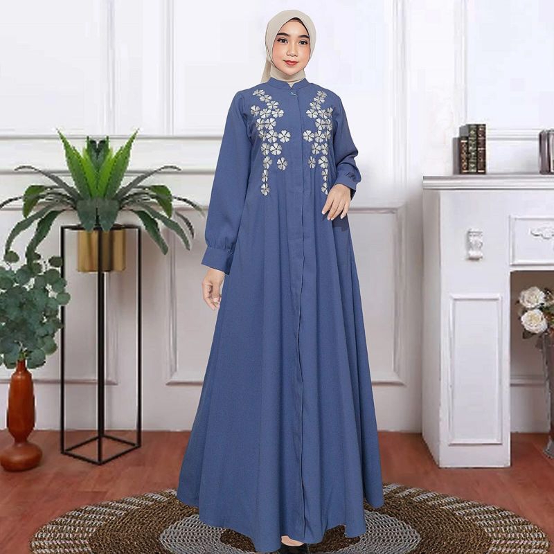 gamis bordir/gamis muslimah/biru denim