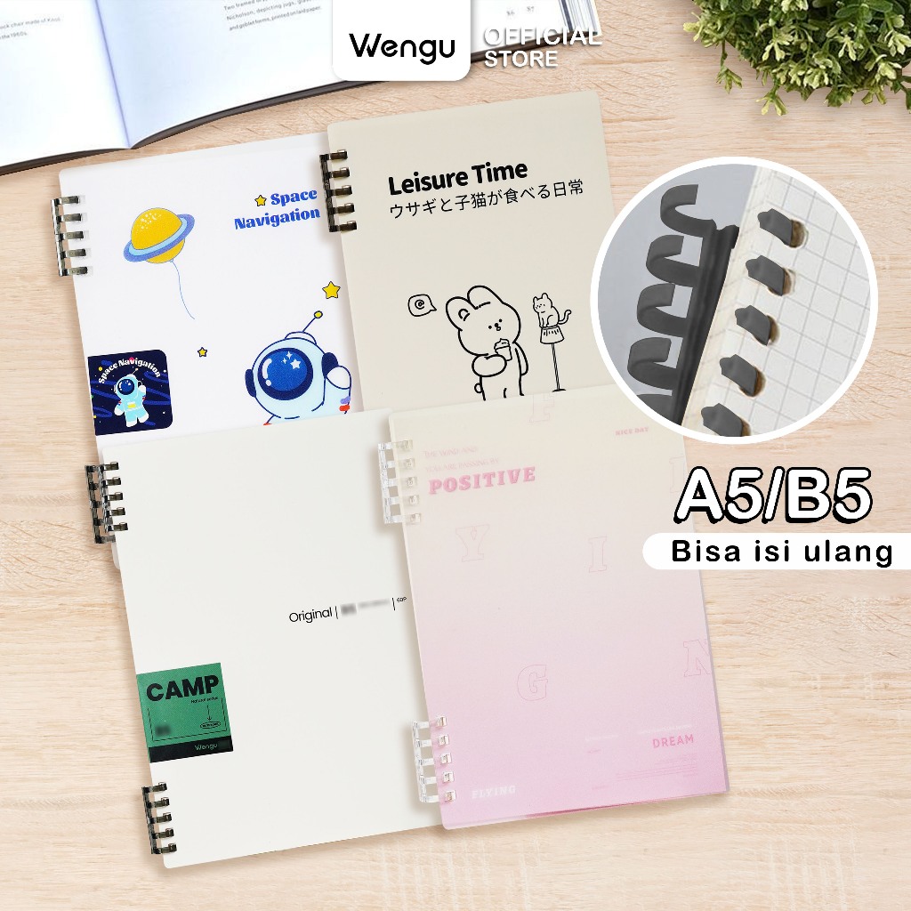 

Wengu Buku Teks Bergaris Spiral Notebook A5 B5 60 Lembar Binder Bisa Isi Ulang - HC
