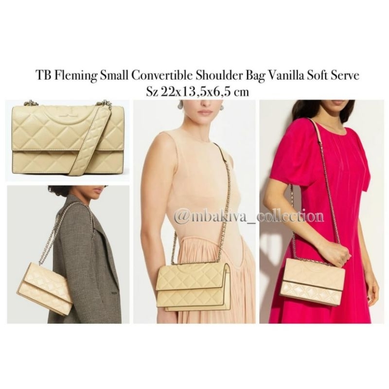 TB Fleming Small Convertible Shoulder Bag Vanilla Soft Serve