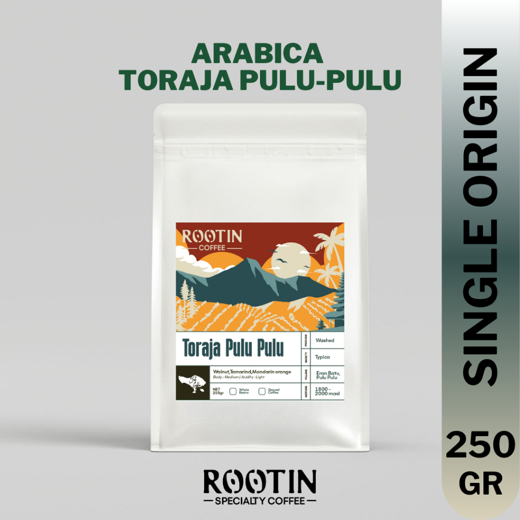 

Rootin Coffee Toraja Pulu-Pulu Single Origin Arabika Roasted Beans Biji dan Bubuk Kopi / 250gr