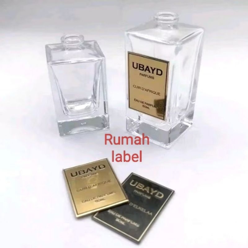 

label parfum bahan plat kuningan dan stenlis