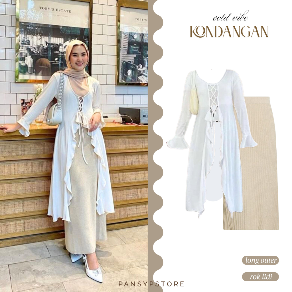 One Set Tunik Kondangan Long Outer Rok Span Lidi Plisket Setelan Wanita Lengan Panjang Korean Style