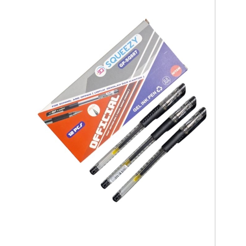 

1 Lusin Pulpen SQUEEZY SQ-887/Ballpen/Pena Gel Hitam/Pen Car