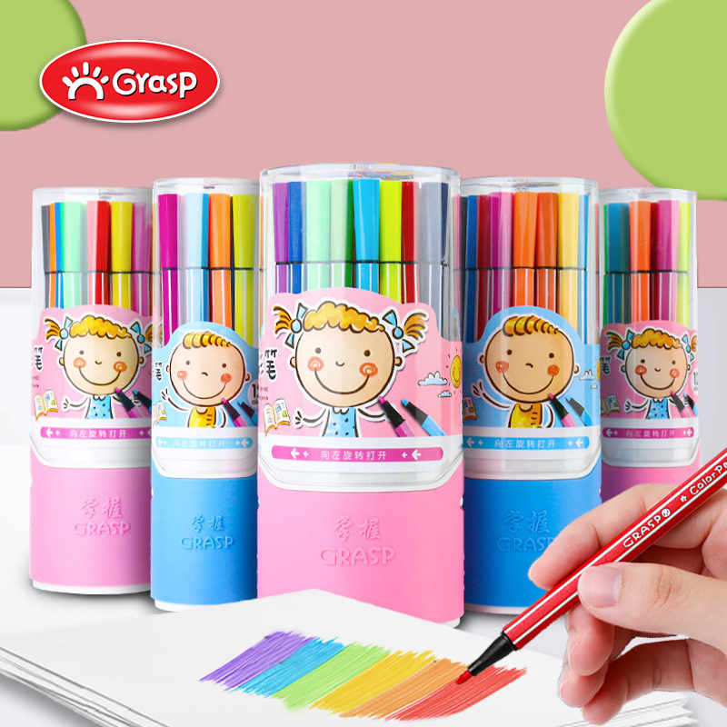 

GRASP Set Felt Pen Spidol Warna 12/18/24/36/48 Anak Washable Marker Pen Tutup Tabung Putar Transparan Mudah Dibersihkan SW001