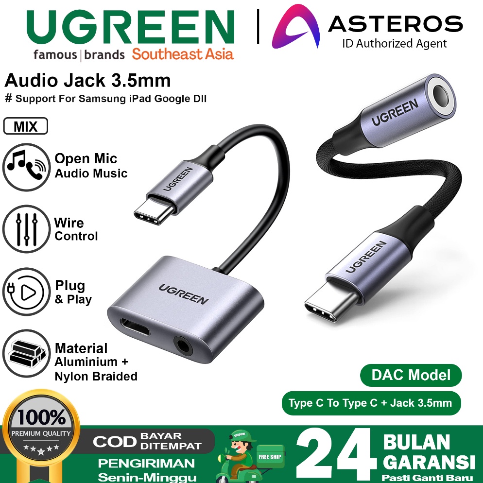 KODE B64F UGREEN Converter Splitter DAC Type C ke Jack 35mmType C Charging Audio Call