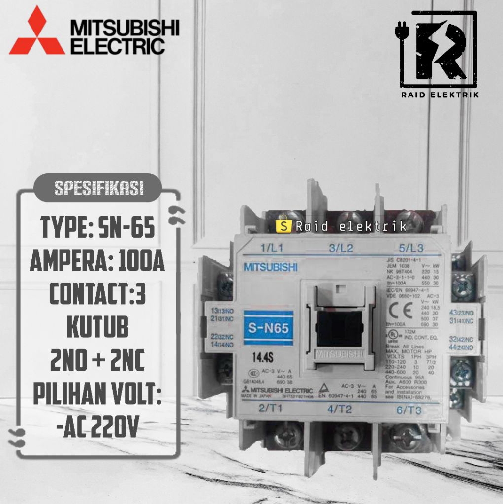 KONTAKTOR MITSUBISHI Tipe S-N65 100A COIL 220V Original dijamin normal
