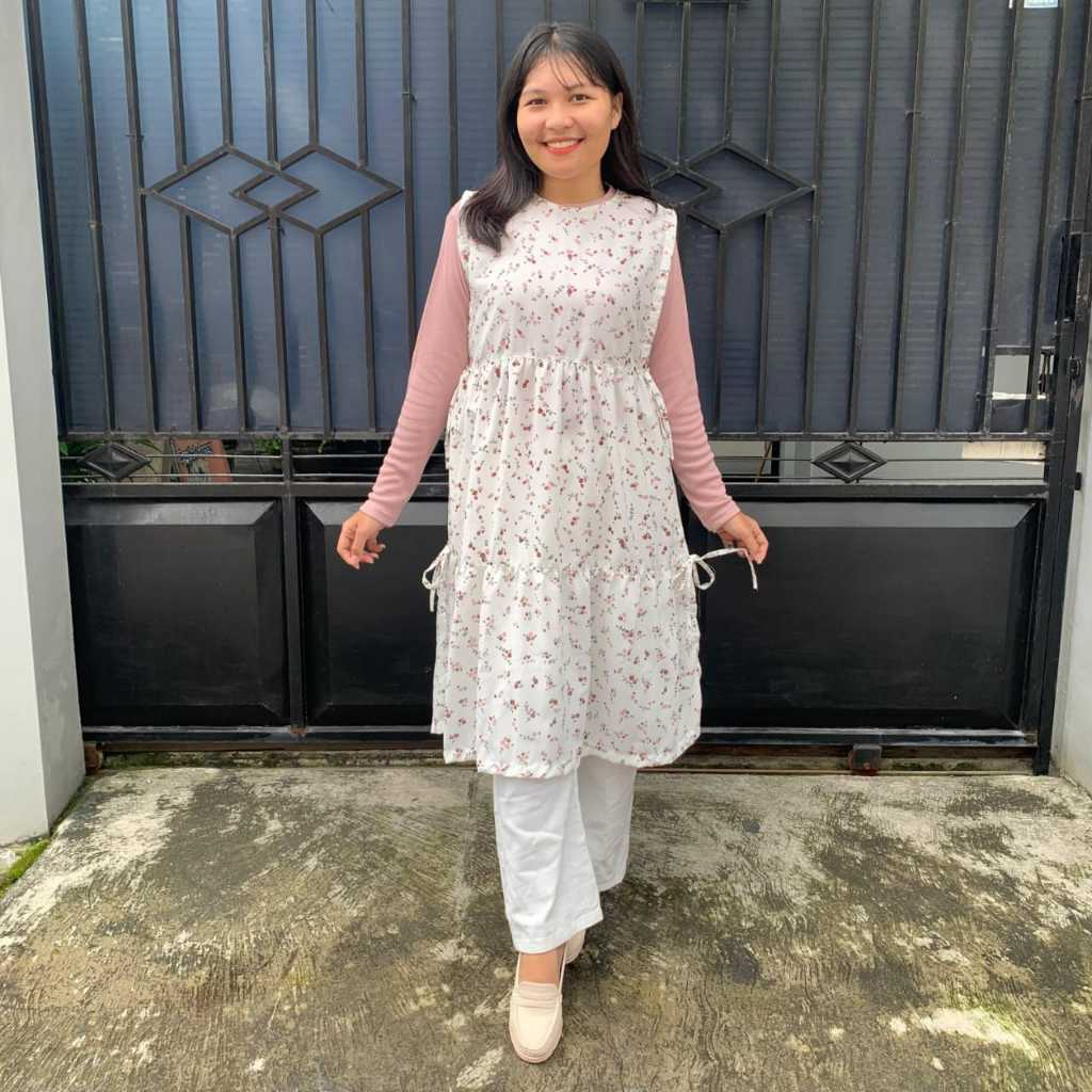 VEST OUTER TALI / LONG VEST MOTIF BUNGA / OUTER PANJANG MODEL TALI  SAMPING / ATASAN WANITA KEKINIAN