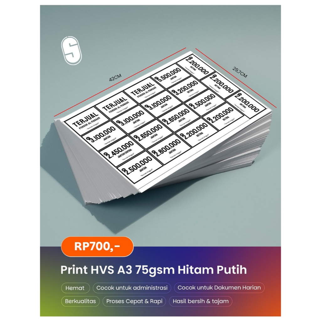 

Print HVS A3 75gsm Hitam Putih (BW) – Murah!!!