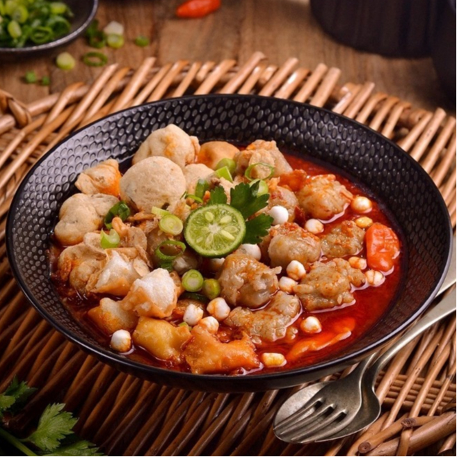 

baso aci tualang rangu isi 10 biji + bumbu boci tulang rangu tulang rawan bakso aci pedas mantap