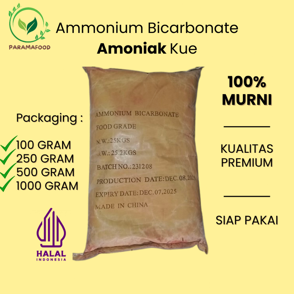 

Amoniak Kue Ammonium Bicarbonate Food Grade Halal 1 kg 500 gram 250 gram 100 gram
