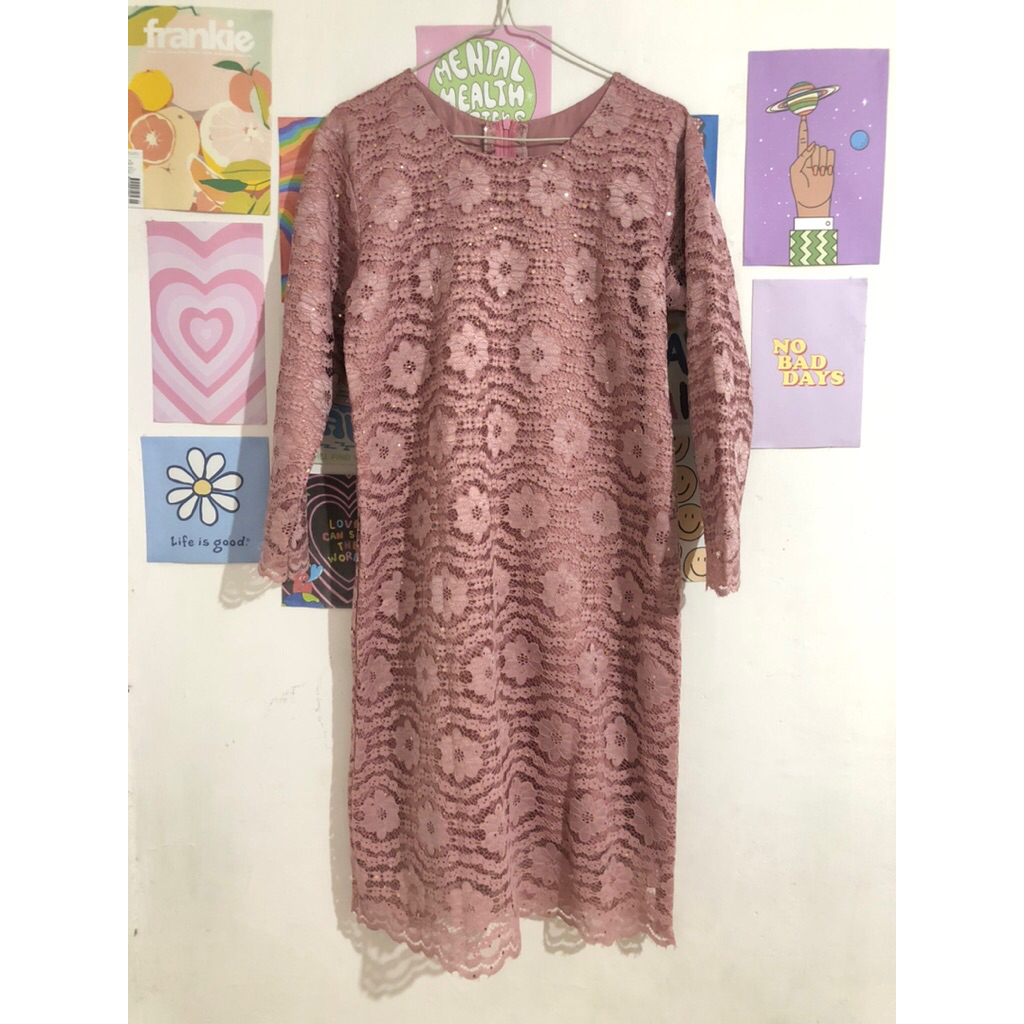 Dress Tunik Brokat Brukat Rose Gold Acara