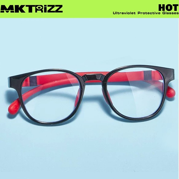 KODE H27A MKTRIZZ Kacamata Anti Radiasi Kacamata Anak Kids Ringan Oval Kacamata  Black Hitam Red Mer