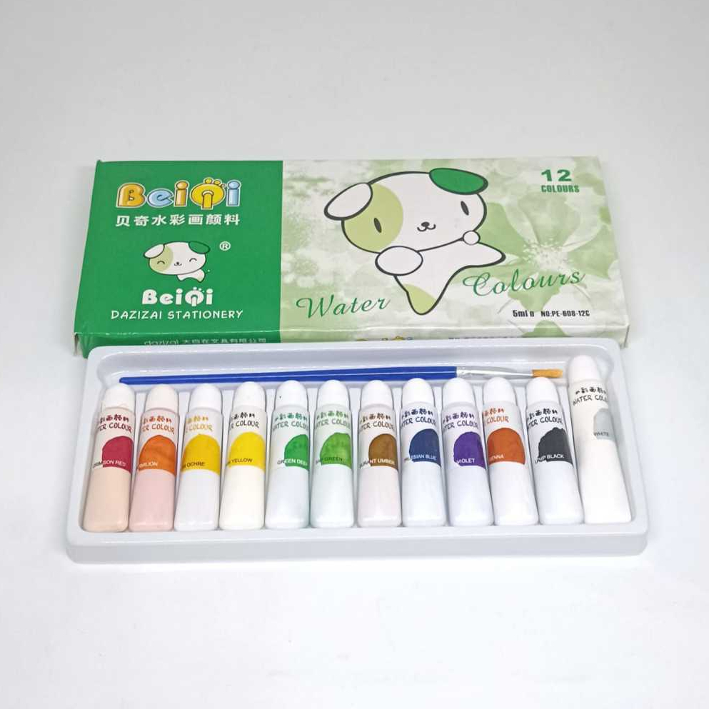 

Cat air 12 warna set kuas ukuran besar beiqi/cat lukis perlengkapan menggambar