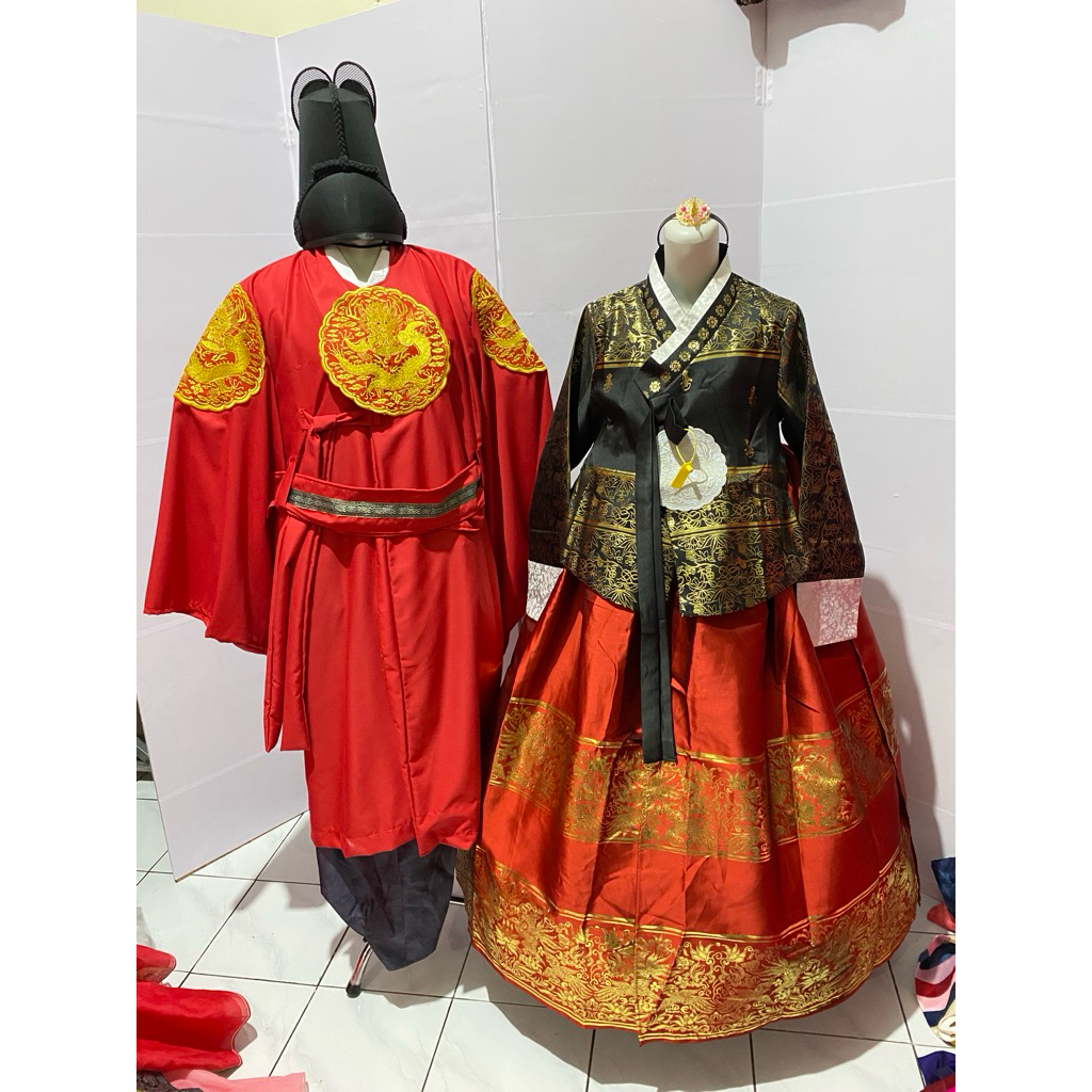 Hanbok Raja dan Hanbok Ratu Korea Hanbok Royal Couple Set Hanbok Junjeong Mama Sudah Termasuk Akseso