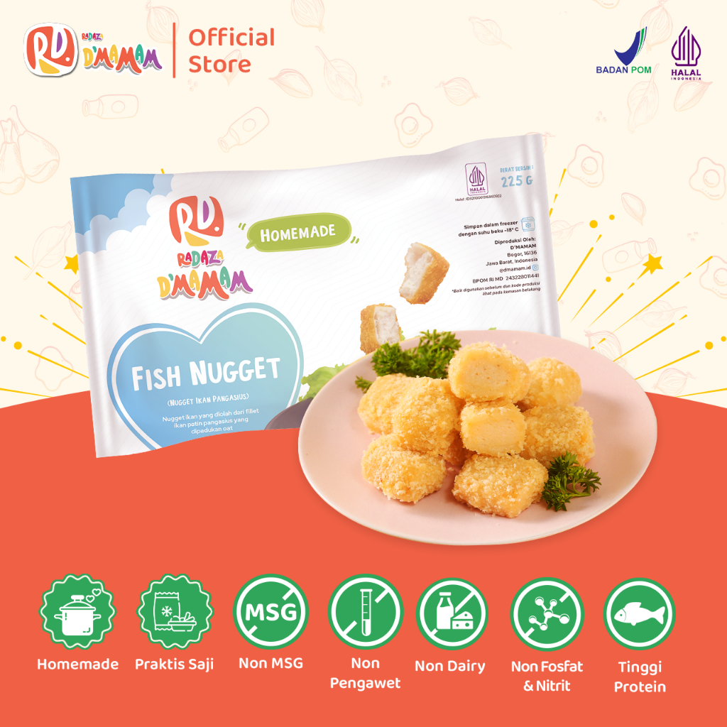 

Radaza D'MAMAM Fish Nugget 225g Nugget Ikan Anak MPASI Homemade Non MSG Dairy Free HACCP BPOM HALAL
