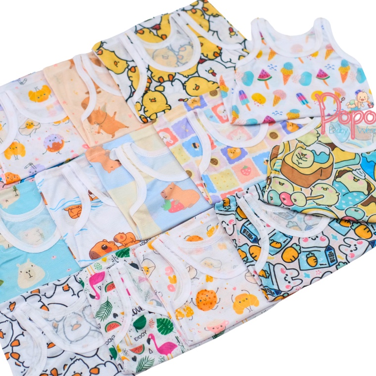 12pcs1lusin KAOS DALAM BAYISINGLET BAYI FULL PRINT SNI LUSINAN KODE B8K3