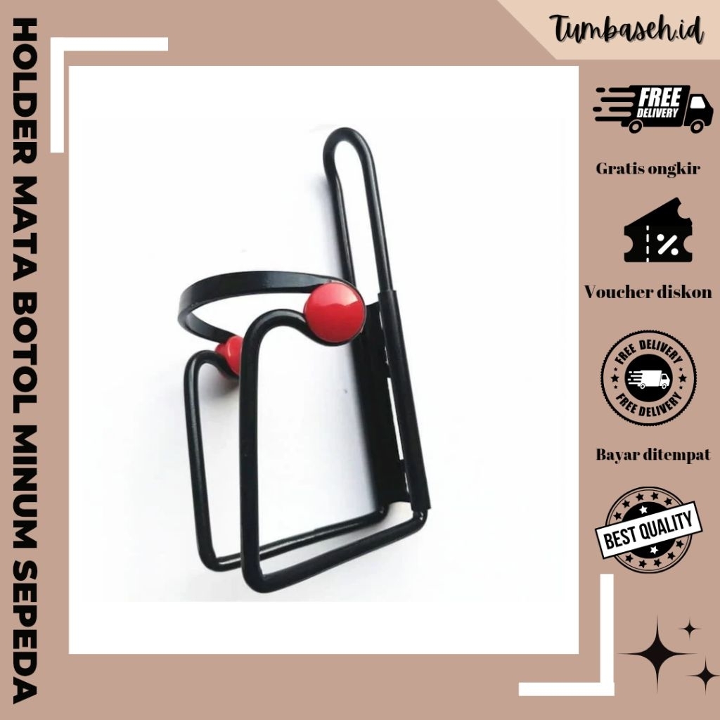 Kaki Botol Holder Rak Tempat Minum Sepeda Besi Alloy Cage Bottle Aluminium - Hitam Mata Merah Tanpa 