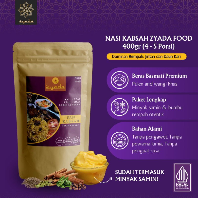 

LE ZYADA Nasi Kabsah Instan Beras Bumbu Minyak Samin 400gr (4-5 Porsi)