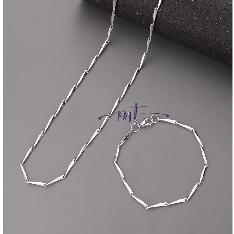 Kalung dan gelang rantai Titanium padi silver Pria Wanita SATU Set Simple Style Model Rantai Padi St