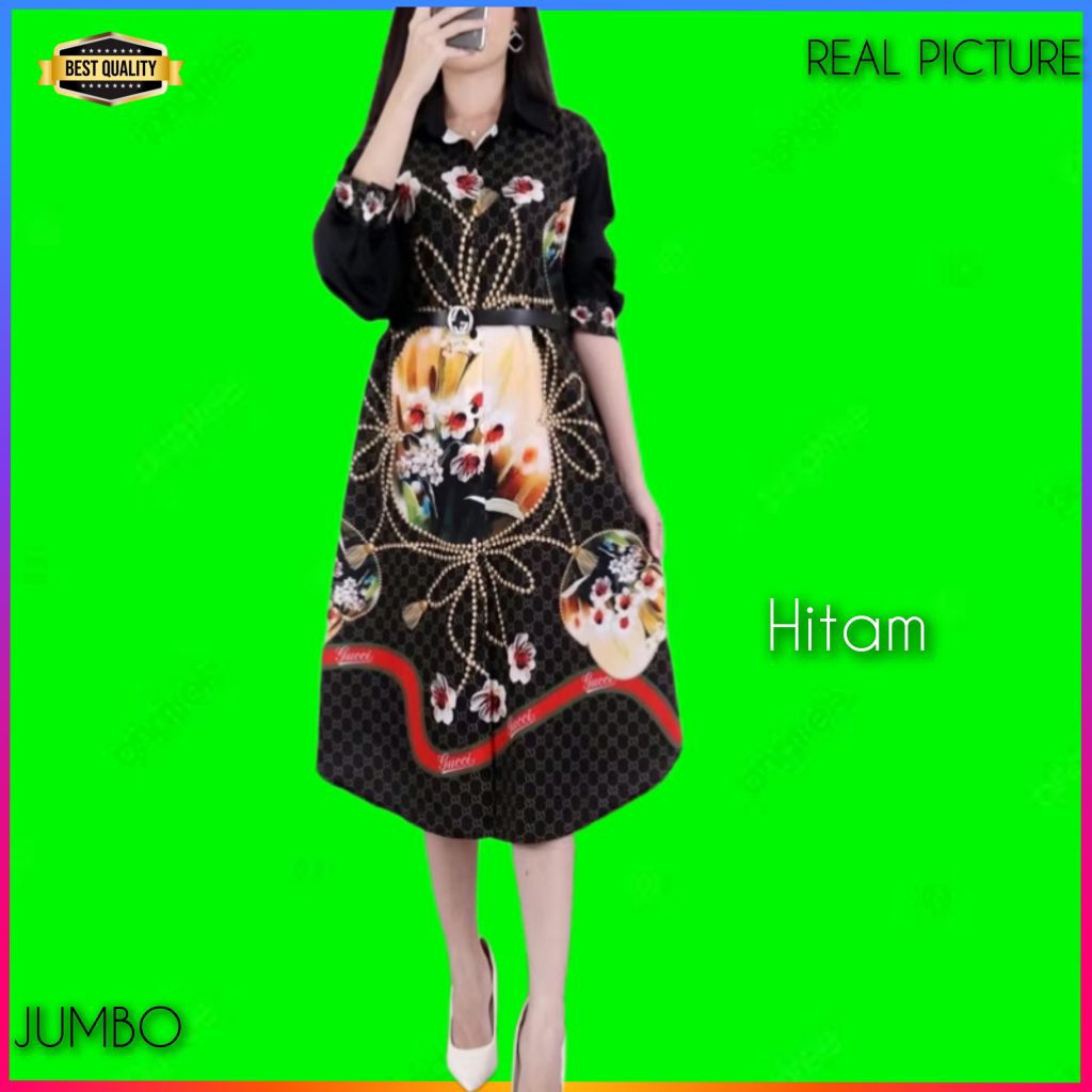 Baju Gaun Jumbo Wanita Juncus Dress Jumbo LD 120 Natal Korea Pesta Hitam