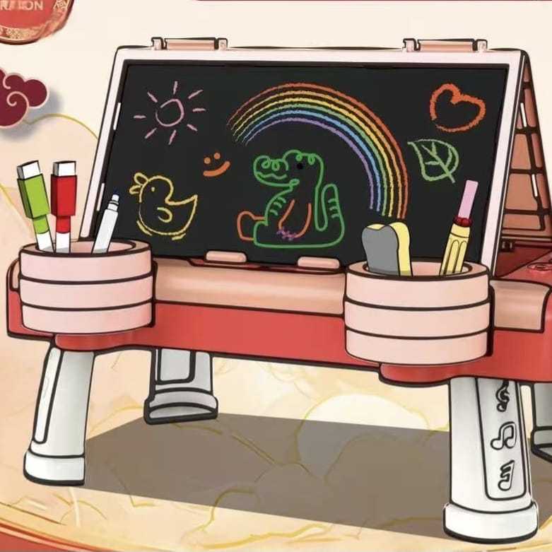Mainan Meja Papan Tulis Dua Sisi Set Lengkap Alat Tulis Dan Penghapus / Two Side Drawing Board