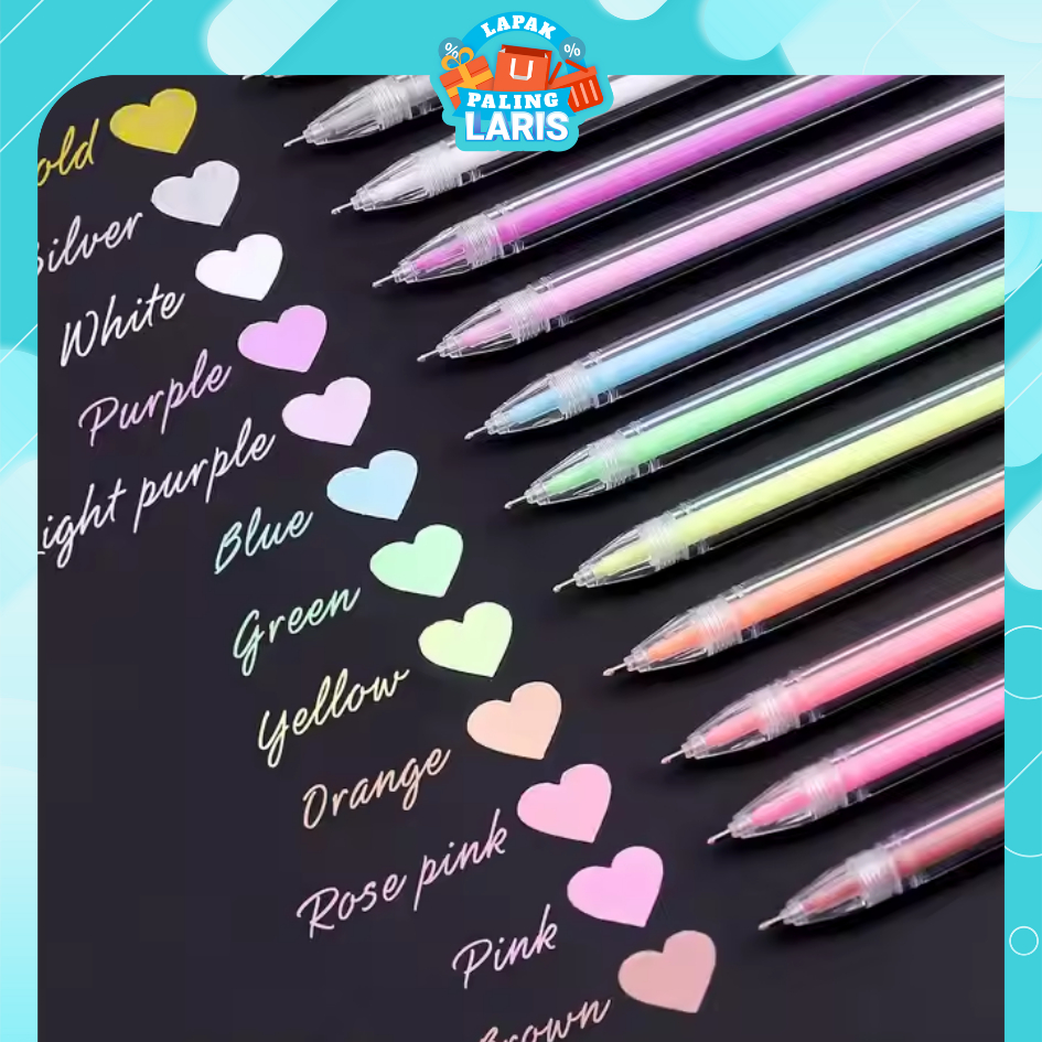 

LPL Pena Glitter Metalik 0.9mm Pulpen Warna Warni Gold Colour Gel Pen Tinta Metallic Ballpoint Craftwork Scrapbook Silver White Gel Ink