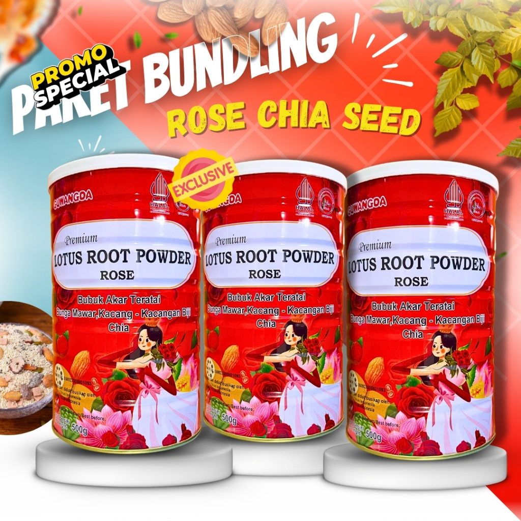 

[BPOM/HALAL] PAKET MENCERAHKAN 3 KALENG RED ROSE COLLAGEN OUFEN LOTUS ROOT POWDER (5X EKSTRA COLLAGEN) GLOWING OU FEN HALAL 500 Gram