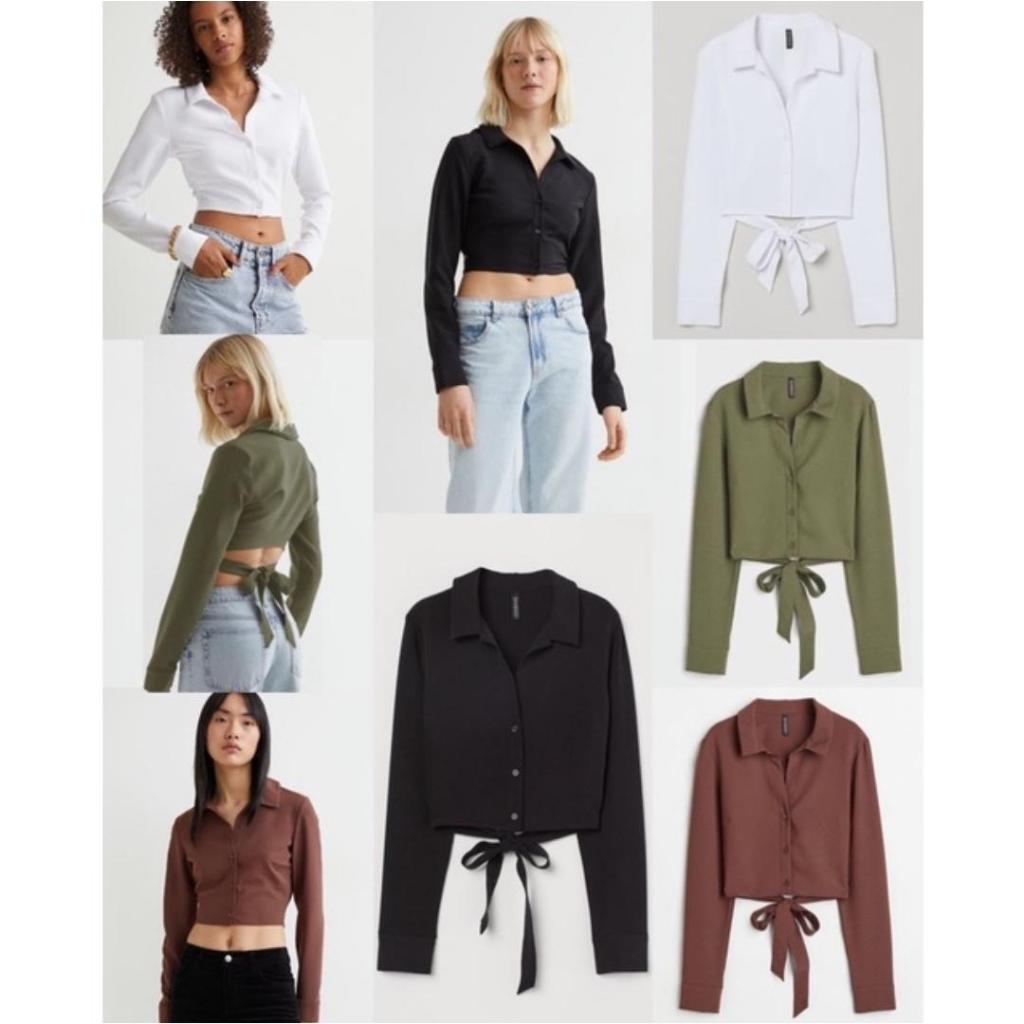 16938 HnM crop Shirt Dewasa Kemeja Crop Atasan Wanita