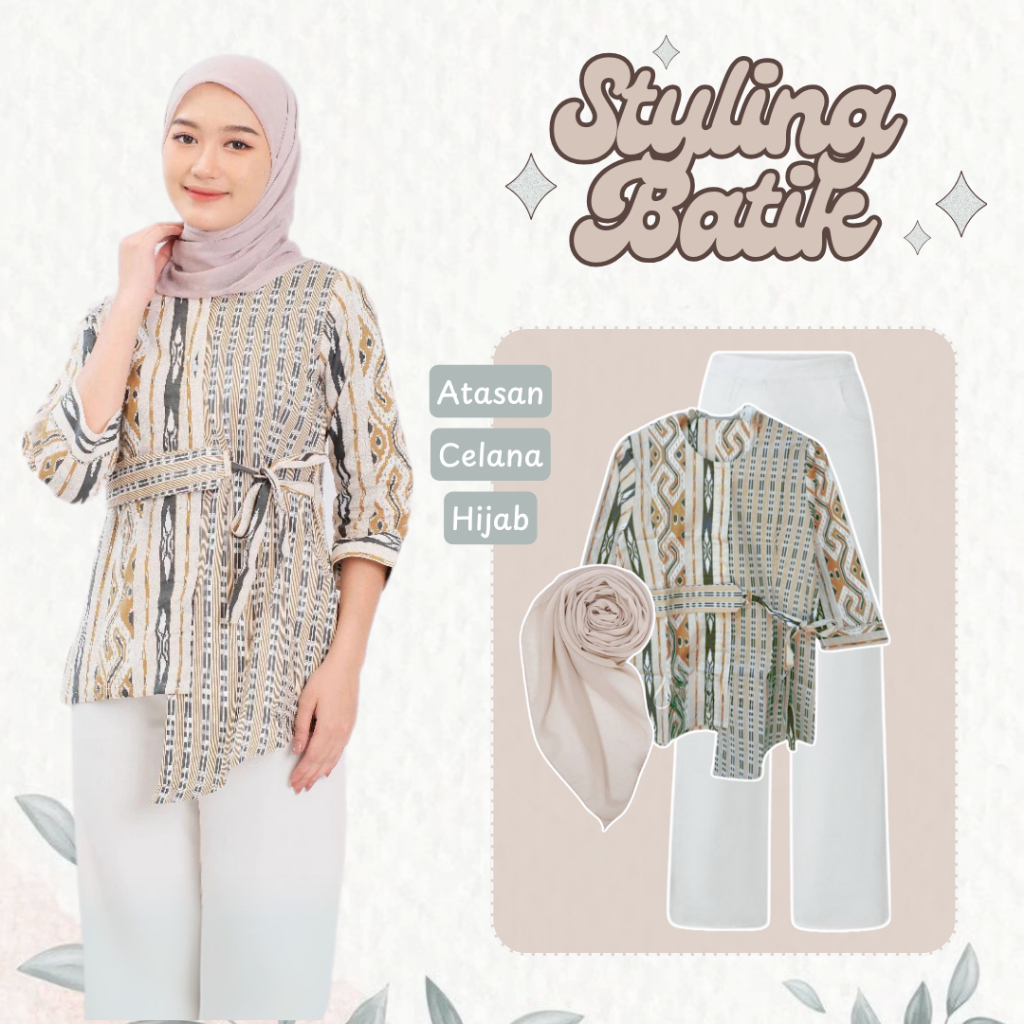 One Set Wanita Kekinian ( Baju Batik + Celana Kulot + Jilbab Bella Square ) Outfit Kondangan - LT145