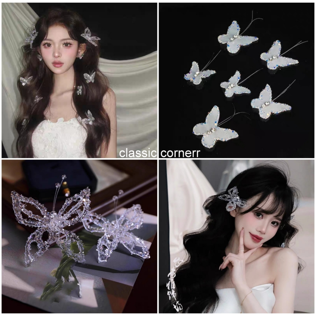 [READY] Acc rambut kupu-kupu 3D Blink Blink Besar dan Kecil | Aksesoris kupu kupu silver Pesta Prewe